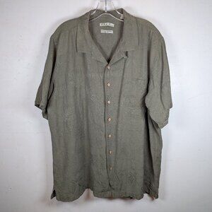 Batik Bay Men's Shirt 2XLT Olive GREEN 100% Silk Jacquard Palms Hawaiian